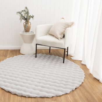 Cloud Drift Washable Round Silver Rug