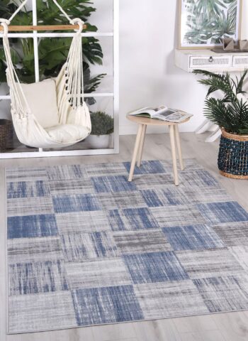 Cabana Squares Indoor/Outdoor Blue Rug
