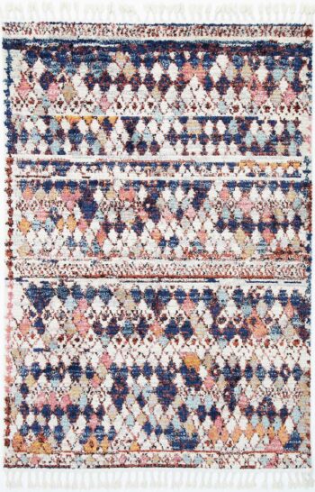 Pandora Boho Moroccan Casablanca White Navy Rug