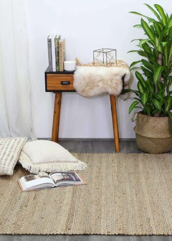Calypso Natural Basket Weave Black Jute Rug