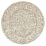 Classic Whimsical Boarder Beige Distressed Round Rug