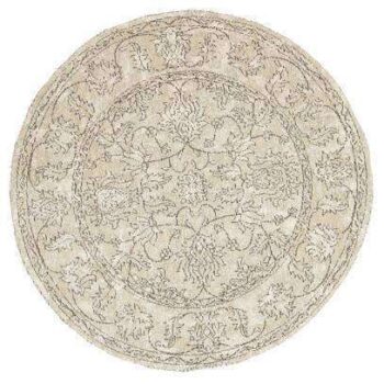 Classic Whimsical Boarder Beige Distressed Round Rug