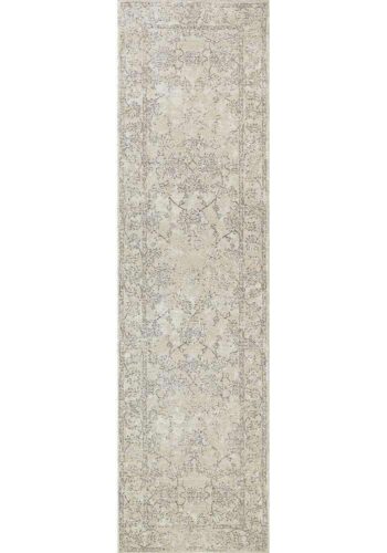 Classic Whimsical Boarder Beige Distressed Runner Rug