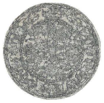 Classic Whimsical Boarder Grey Distressed Round Rug
