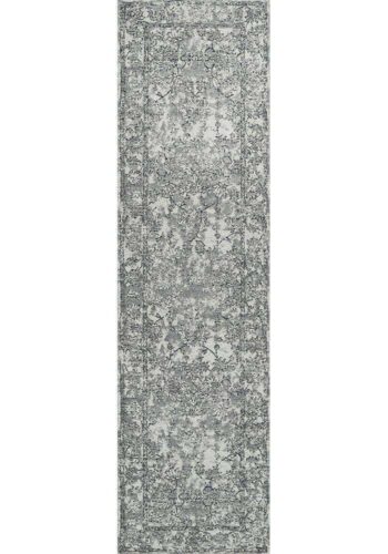 Classic Whimsical Boarder Grey Distressed Runner Rug