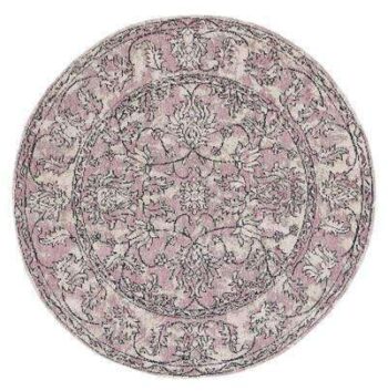 Classic Whimsical Boarder Lilac Distressed Round Rug