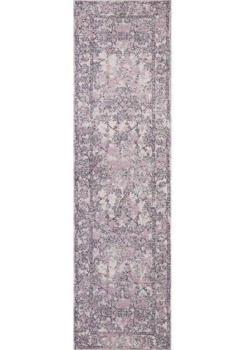 Classic Whimsical Boarder Lilac Distressed Runner Rug