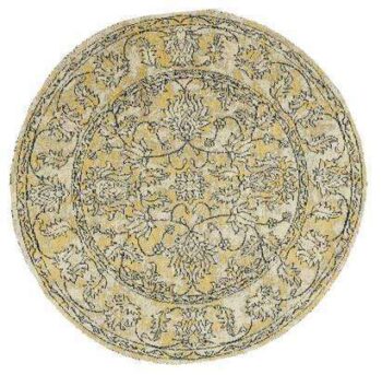 Classic Whimsical Boarder Mustard Distressed Round Rug