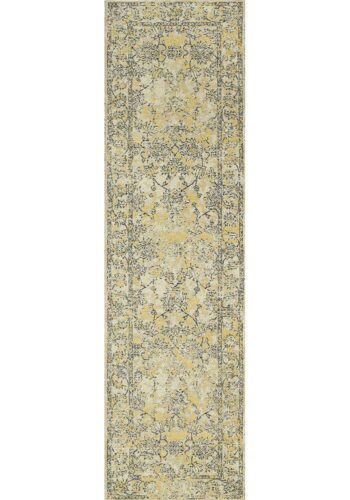 Classic Whimsical Boarder Mustard Distressed Runner Rug