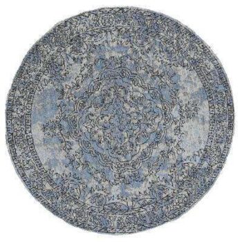 Classic Whimsical Medallion Blue Distressed Round Rug