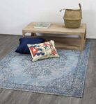Classic Whimsical Medallion Blue Distressed Rug