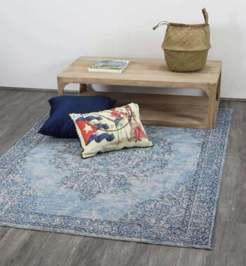 Classic Whimsical Medallion Blue Distressed Rug