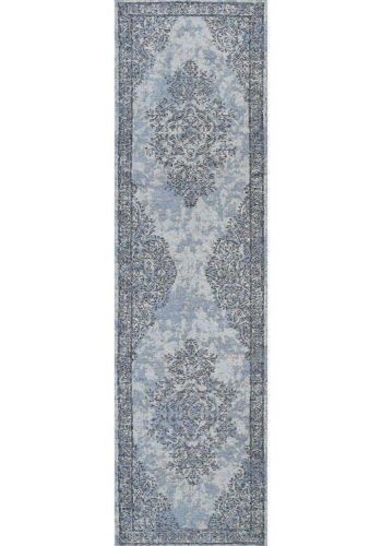 Classic Whimsical Medallion Blue Distressed Runner Rug