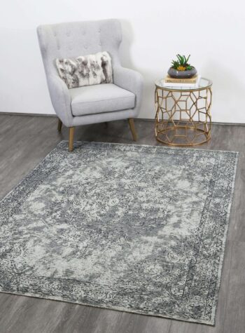 Classic Whimsical Medallion Grey Distressed Rug