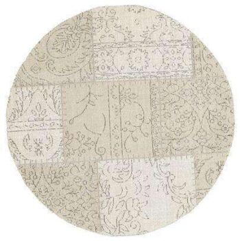 Classic Whimsical Patchwork Beige Distressed Round Rug
