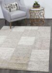 Classic Whimsical Patchwork Beige Distressed Rug