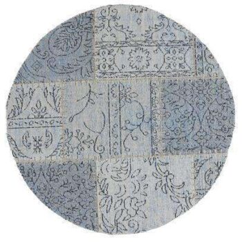 Classic Whimsical Patchwork Blue Distressed Round Rug