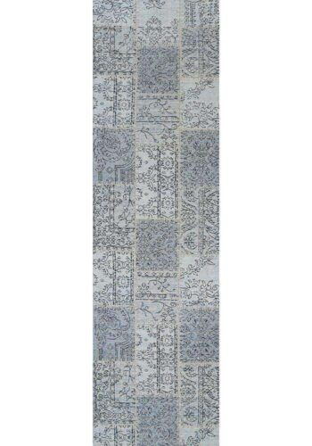 Classic Whimsical Patchwork Blue Distressed Runner Rug