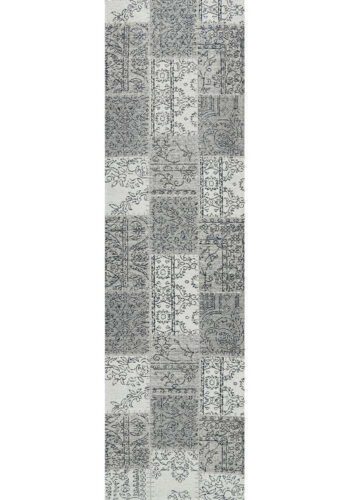 Classic Whimsical Patchwork Grey Distressed Runner Rug
