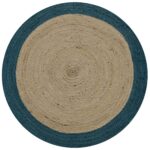 Dot Border Jute Round Aqua Cayman Rug