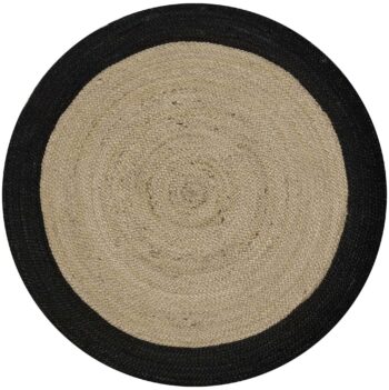 Dot Border Jute Round Black Rug
