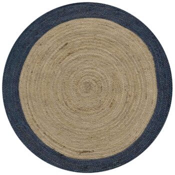 Dot Border Jute Round Blue Ocean Rug