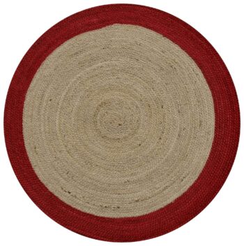 Dot Border Jute Round Red Firebox Rug