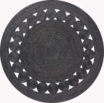 Dot Rose Jute Round Black Rug