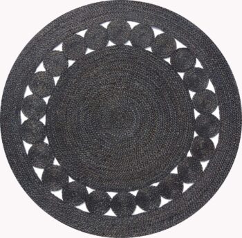 Dot Rose Jute Round Black Rug