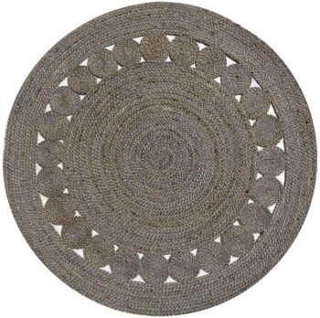 Dot Rose Jute Round Grey Rug
