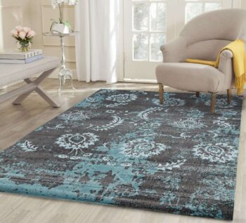 Dreamscape Grey And Blue Floral Pattern Rug