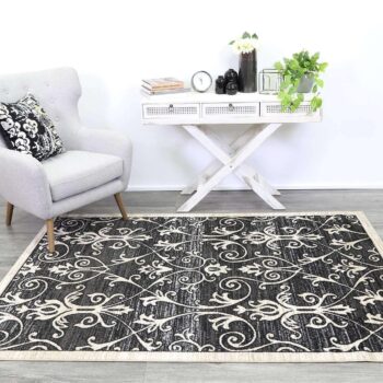Eden Grey and Beige Ikat Abstract Vines Rug