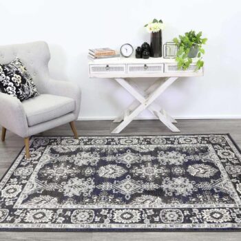 Eden Navy Blue and Grey Ziegler Traditional Ikat Rug