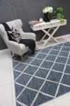 Emory Blue and Cream Cross Diamond Rug