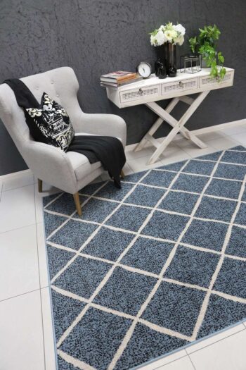 Emory Blue and Cream Cross Diamond Rug