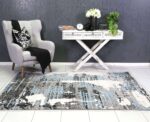 Elegant Modern Urban Grey and Blue Distressed Rug