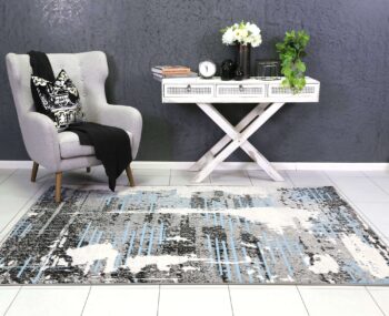 Elegant Modern Urban Grey and Blue Distressed Rug