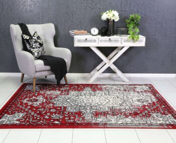 Elegant Grey and Red Distressed Classic Rug