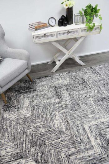 Emory Grey Geometric Zig Zag Patterned Rug