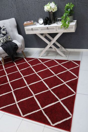 Emory Red and Cream Cross Diamond Rug