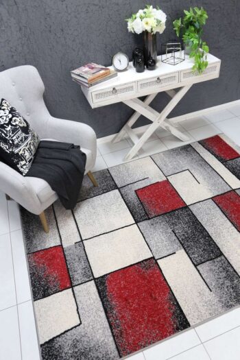 Emory Red and Grey Modern Squares Rug