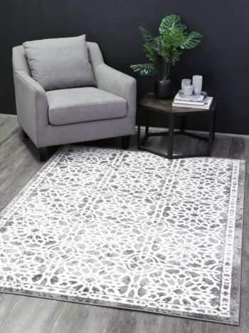 Everly Grey Modern Distressed Damask Rug