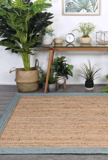 Faro Blue Border Jute Rug