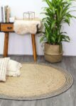 Faro Natural Round Grey Border Rug