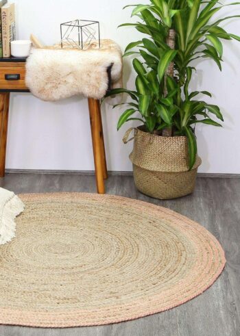 Faro Natural Round Pink Border Rug
