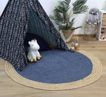 Faro Navy Centre Jute Round Rug