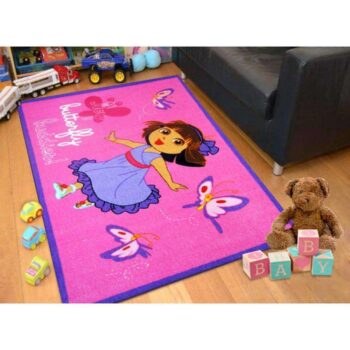 Kids Dora The Explorer Butterfly Buddies Pink Fun Play Rug