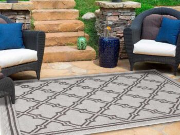 Landscape Grey Diamond Shaped Geometric Ikat Bordered Rug