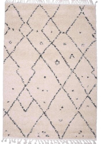 Moroccan Tribal Patterns Cream Graphite Kara Rug