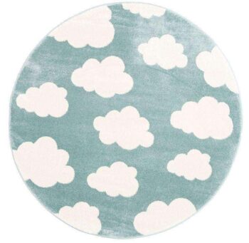 Paddington Aqua White Cloud Kids Round Rug
